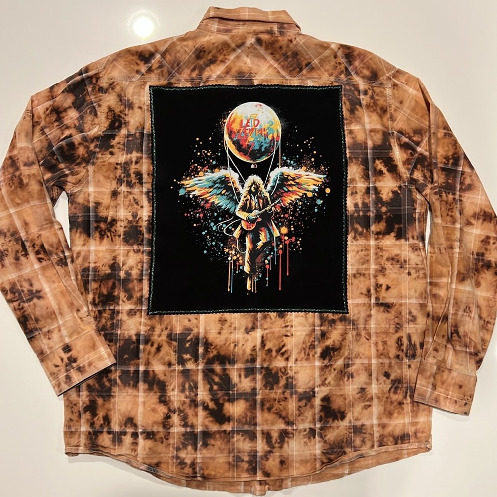 🔥 Upcycled LED ZEPPELIN Band Shirt XXL | Bleached Plaid Grunge Flannel Vibes